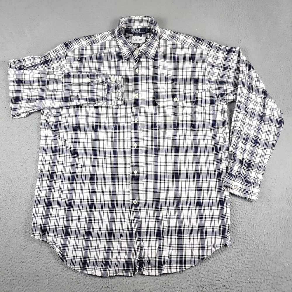 Ralph Lauren Shirt Mens Large Blue Plaid Casual Button Up Long Sleeve *
